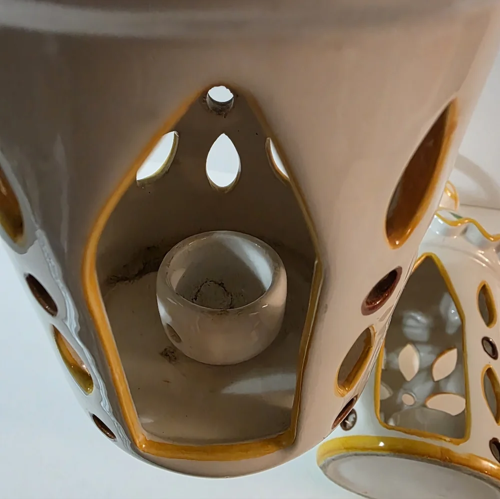 Vtg Art Pottery Candle Lanterns Flower Design